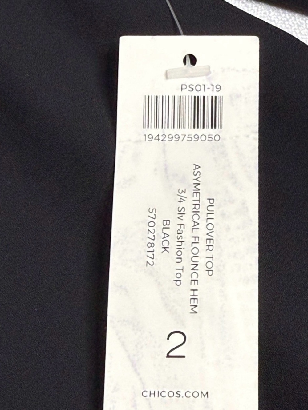 Chico’s Womens Blouse Size 2 Black Asymmetrical Bell Sleeve Top Flowy Shirt New - Picture 8 of 11